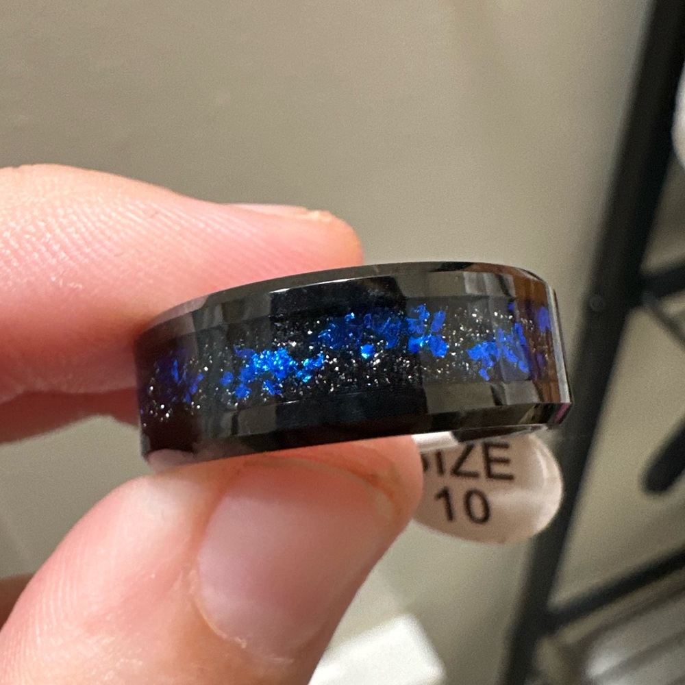 Men's Tungsten Carbide Ring with Blue Inlay